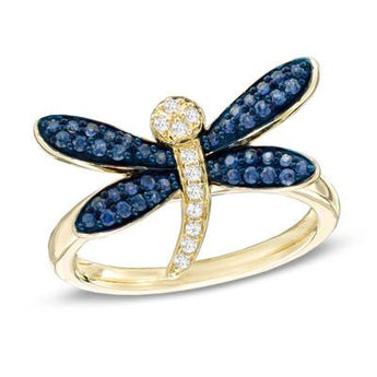 Dragonfly Blue and White Ring