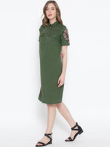 Rosyalps Olive Green Solid Shirt Dress